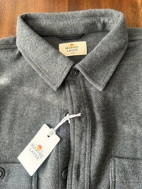 Marine Layer Charcoal Herringbone Button-Front Shirt